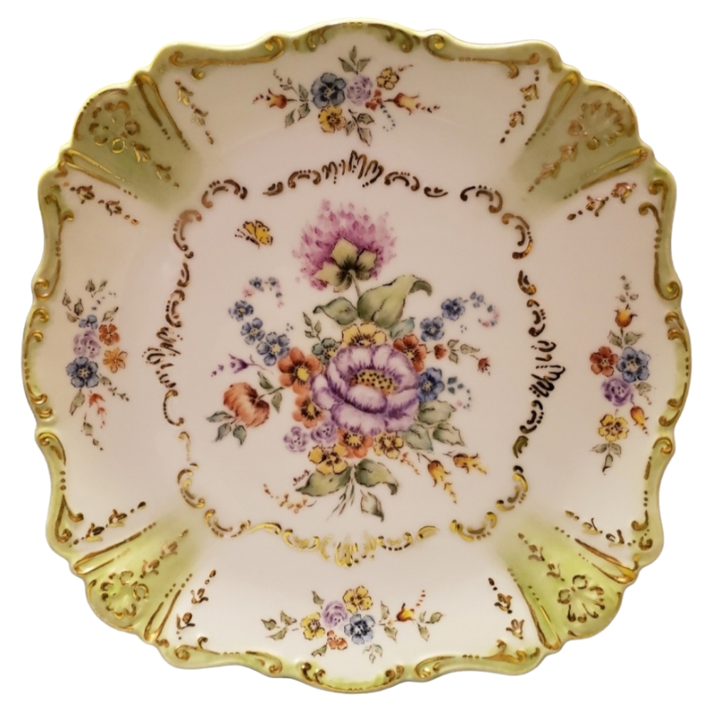 HP 😀 Vintage Square Plate Limoge Floral Gold Accents